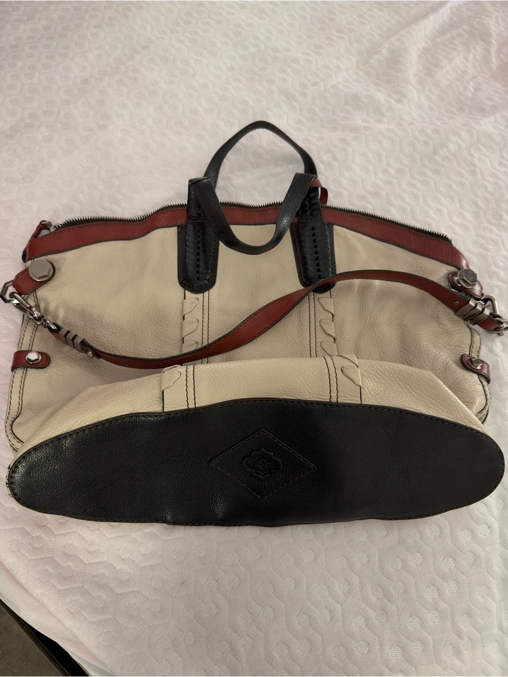 Women’s Leather Tote Bag in Cream, Black & Brown